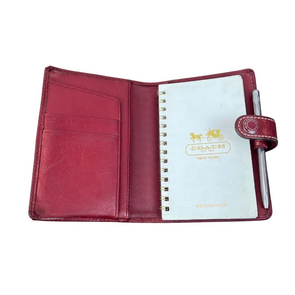 Vintage Coach Red Leather Address Book Cover With Pen Snap Closure Size S - Picture 5 of 9
